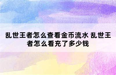 乱世王者怎么查看金币流水 乱世王者怎么看充了多少钱